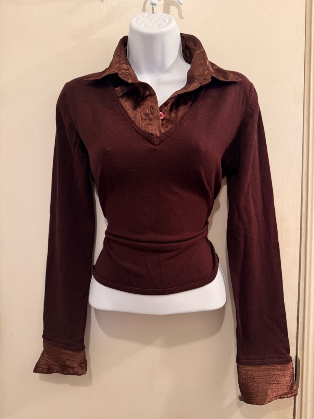 🤎 Y2K Brown Layered Collared Top (Fred David)